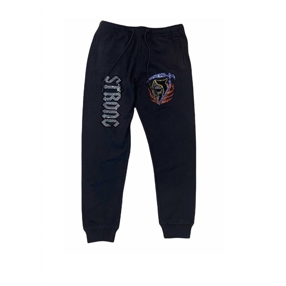 NEW ROKU STUDIO men's rhinestone strong sweatpants in black